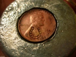 Encased Coin 1951 D Lincoln Wheat Cent Good Luck Paperweight Horseshoe photo