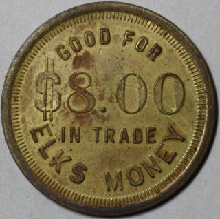 Rare Elks Large $8 Brass Elk ' S Money Token Yuma Arizona (34mm) Coin photo
