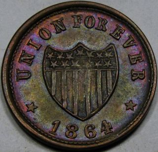 1864 Patriotic Civil War Token Choice Unc.  Ms+. . .  With Toning,  54/342a R1 photo