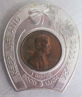 1969 Penny Good Luck Token Re Elect Clarence Manbeck photo