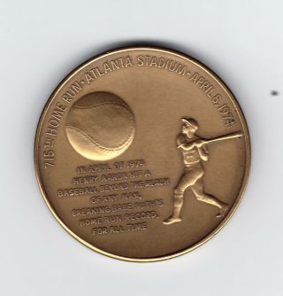 1974 Hank Aaron Medallic Art Company Bronze Medallion For His 715th Home Run photo