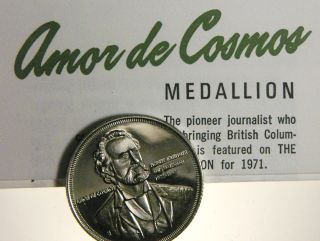 Medal Bc Centennial 1971 Amor De Cosmos Journalist Cuni photo