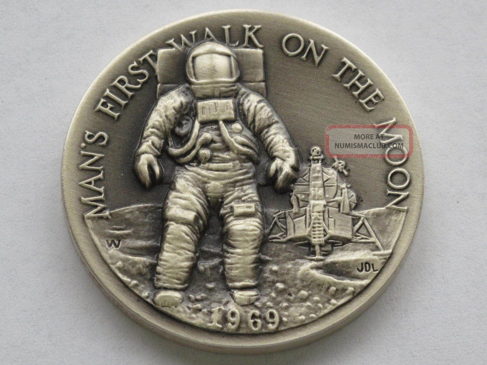 Man ' S First Walk On Moon Sterling Silver Medal Great American ...