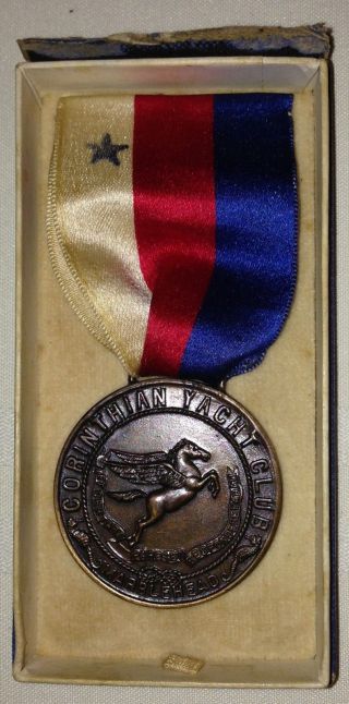 Antique 1926 Corinthian Yacht Club Marblehead Bronze Medal W Box Wood & Sons photo