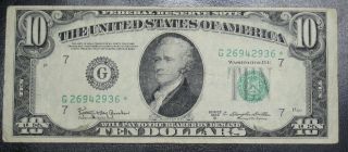 1950 D $10 Dollar Federal Reserve Star Note Chicago Grading Vf 2936 Pm5 photo