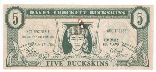 Davey Crockett Buckskins Play Money - Copyright 1955 - 5 Buckskins photo