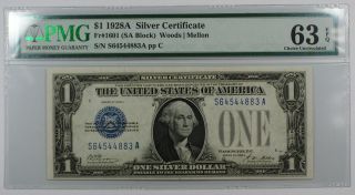 1928a One Dollar $1 Silver Certificate Fr 1601 (gb Block) Pp C Pmg Cu - 63 Epq Ww photo