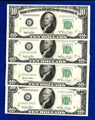 4 1950 Consecutive & Uncirculated Federal Reserve Ten Dollar Notes photo