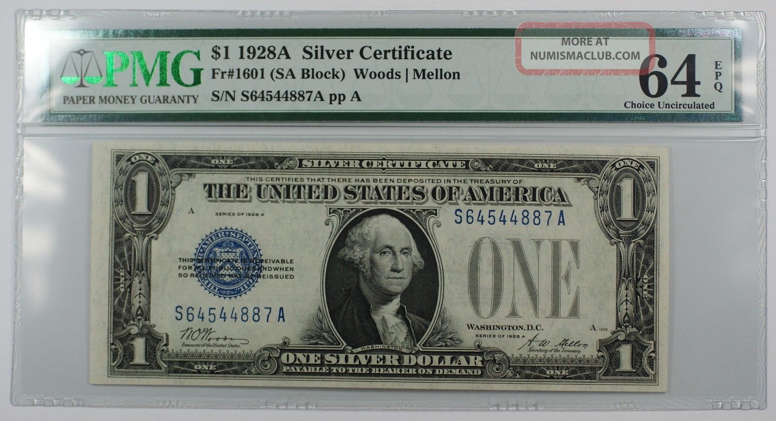 1928a One Dollar $1 Silver Certificate Fr 1601 (gb Block) Pmg Cu - 64 Epq Ww Paper Money: US photo
