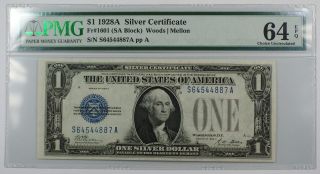 1928a One Dollar $1 Silver Certificate Fr 1601 (gb Block) Pmg Cu - 64 Epq Ww photo