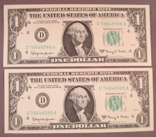 (2) 1963a $1 One Dollar Federal Reserve Notes Sequential Serial S photo