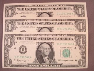 (3) 1963 $1 One Dollar Federal Reserve Notes Sequential Serial S photo
