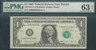 $1 1988==two - Digit Serial==number 38==a00000038b==pmg Ch Unc 63 Epq photo