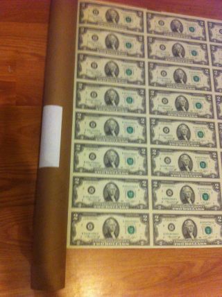 1976 - 16 Uncut Sheet X 2 Dollar Federal Reserve Bank - Uncirculated - Crisp Notes photo