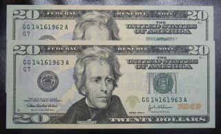 2004 A Consecutive $20 Federal Reserve Notes Grading Gem Cu 1962a Pm5 photo