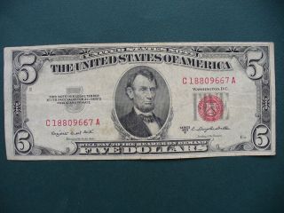1953 B - 5 Dollar Red Seal.  United States Note photo