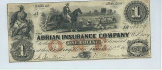 Obsolete Currency Michigan/adrian Insurance $1 186x Issued /signed Chau 10459 photo