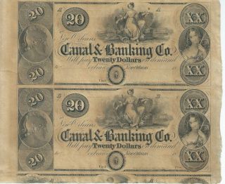 Obsolete Currency Louisana/new Orleans/canal Bank $20 18xx Cu Sheet Of 2 photo