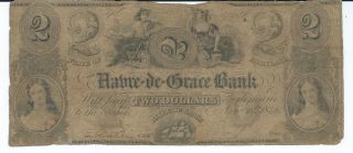 Obsolete Currency Maryland/harve - De - Grace Bank $2 1846 Fine Issued photo