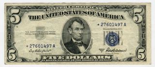 1935 A $5 Star Silver Certificate Crisp Xf,  Problem photo