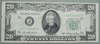 1950 A $20 Dollar Federal Reserve Note Grading Vf Kansas City 6586a Pm2 photo