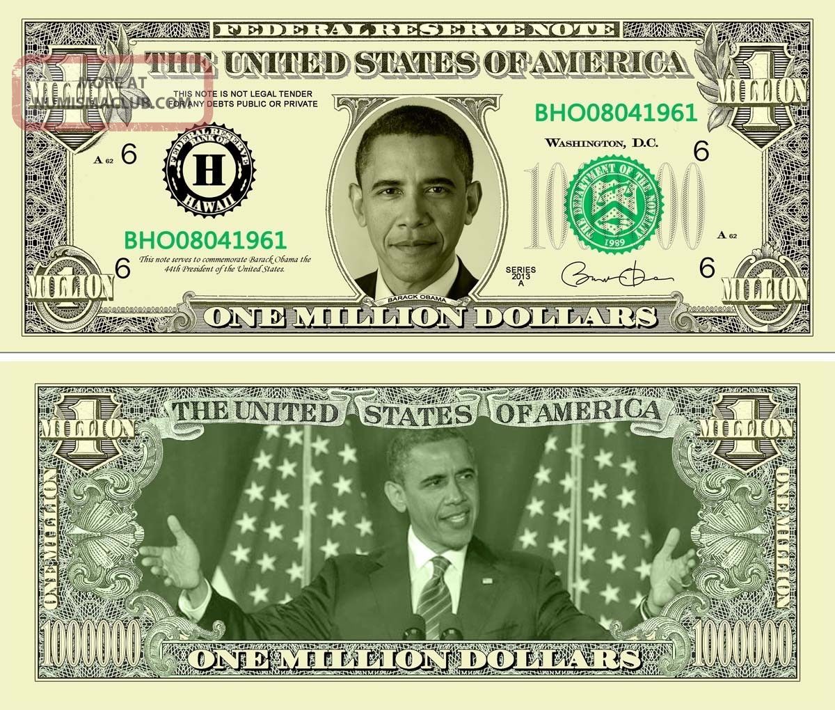 Barack Obama 1 Million Dollar Bills,  Realistic Looking Fake Novelty Funny Money Paper Money: US photo