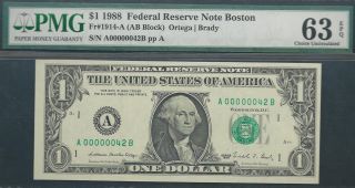 $1 1988==two - Digit Serial==number 42==a00000042b==pmg Ch Unc 63 Epq photo