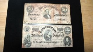 Combo 1864 Csa $50 & $100 Notes From Richmond,  Va photo