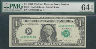 $1 1988==two - Digit Serial==number 49==a00000049b==pmg Ch Unc 64 Epq photo