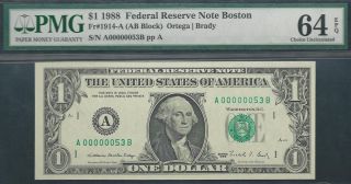 $1 1988==two - Digit Serial==number 53==a00000053b==pmg Ch Unc 64 Epq photo