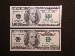 2006 A $100 Us Dollar Bank Note 00424198/99 Replacement Star Bill United States photo