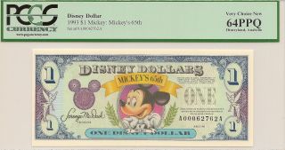1993 $1 Mickey Disney Dollar Pcgs 64ppq Mickey ' S 65th Disneyland A Series photo