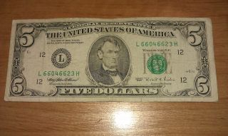 $5 Usa Frn Federal Reserve Note Series 1995 L66046623h photo
