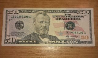 $50 U.  S.  A.  F.  R.  N.  Federal Reserve Note Series 2006 Ie00387199a photo