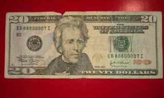 $20 U.  S.  A.  F.  R.  N.  Federal Reserve Note Series 2004 Eb88800007i Repeater Serial photo