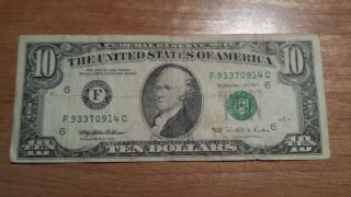 $10 U.  S.  A.  Frn Federal Reserve Note Series 1995 F93370914c photo