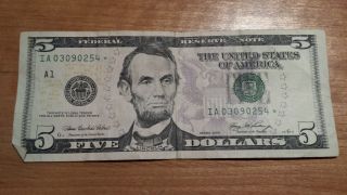 $5 U.  S.  A.  Frn Federal Reserve Star Note Series 2006 Ia03090254 photo