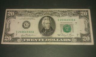 $20 U.  S.  A.  F.  R.  N.  Federal Reserve Note Series 1981 G20366933a photo