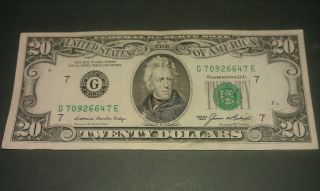 $20 U.  S.  A.  F.  R.  N.  Federal Reserve Note Series 1985 G70926647e photo