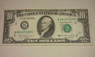 $10 Usa Frn Federal Reserve Note Series 1990 B06167339h photo