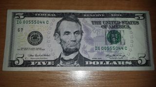 $5 Usa Frn Federal Reserve Note Consecutive Numbers Low 2006 Ig00555044c photo