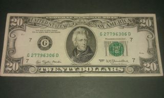 $20 U.  S.  A.  F.  R.  N.  Federal Reserve Note Series 1977 G27796306d photo