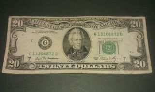 $20 U.  S.  A.  F.  R.  N.  Federal Reserve Note Series 1981 G13306872d photo