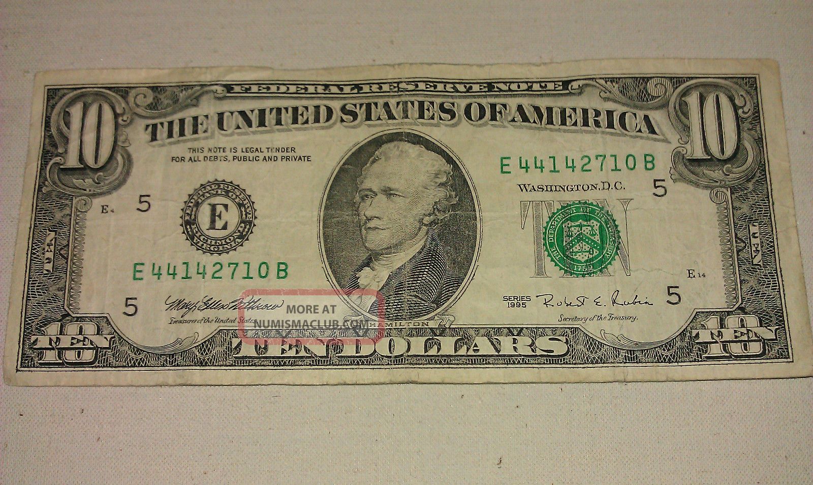 $10 U. S. A. Frn Federal Reserve Note Series 1995 E44142710b