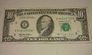 $10 U.  S.  A.  Frn Federal Reserve Note Series 1995 E44142710b photo