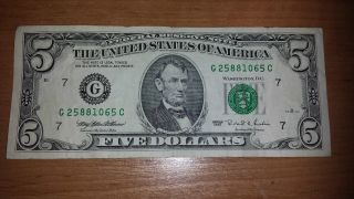 $5 Usa Frn Federal Reserve Note 1995 Series G25881065c photo
