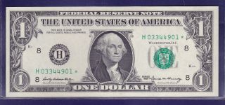1969 $1 Federal Reserve Note Frn H - Star Cu Star Unc photo