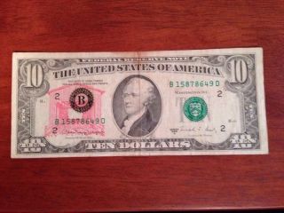Odd 1988 $10 Bill U.  S.  Federal Reserve Note 1988a A Series With Covered Bridge ? photo