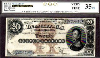 Us Fr 311 $20 1880 Silver Certificate Cgc 35pq Black Back Decatur 1812 War Hero photo