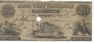 Tennessee Memphis Bank Of West Tennessee $20 1858 Red Reverse Punch Cnl.  73 photo